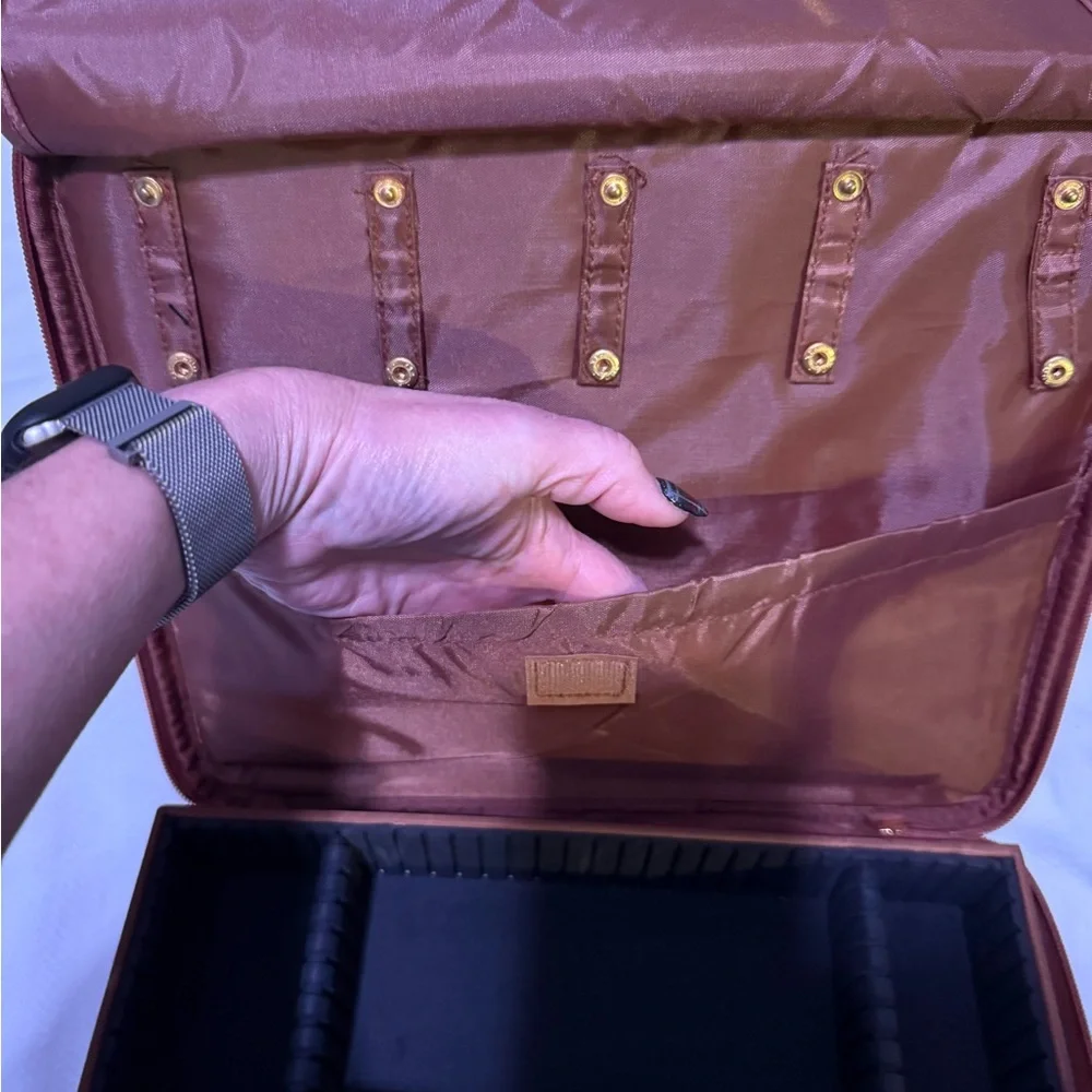 Joy Mangano 2 Stackable Jewelry Organizers in Brown Expandable Zip Around Case. - Picture 2 of 13